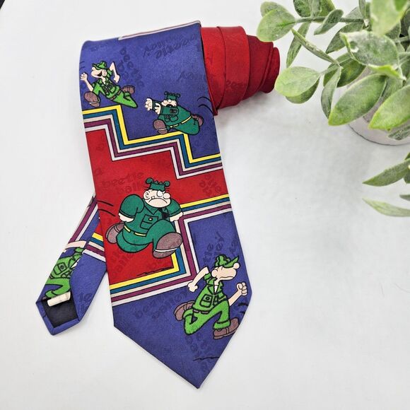 Beetle Bailey Neck Tie By Mort Walker 1993‎ Multicolor Made In USA Comic Strip - Picture 1 of 6